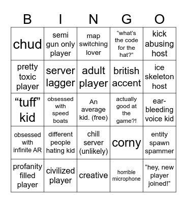 public downshot lobby player stereotype hunt Bingo Card