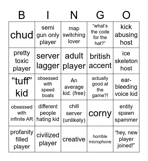 public downshot lobby player stereotype hunt Bingo Card