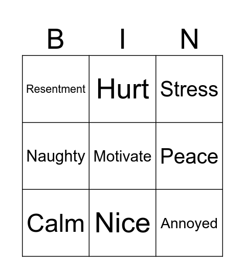Feelings Bingo Card