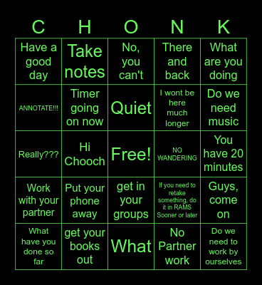 Mrs Chonko's Class Bingo Card