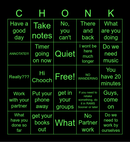Mrs Chonko's Class Bingo Card