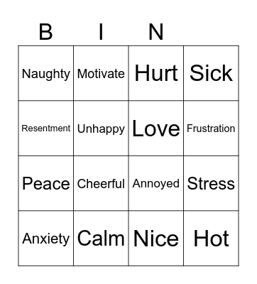 Feelings Bingo Card