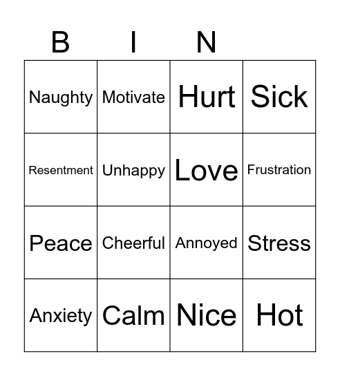Feelings Bingo Card