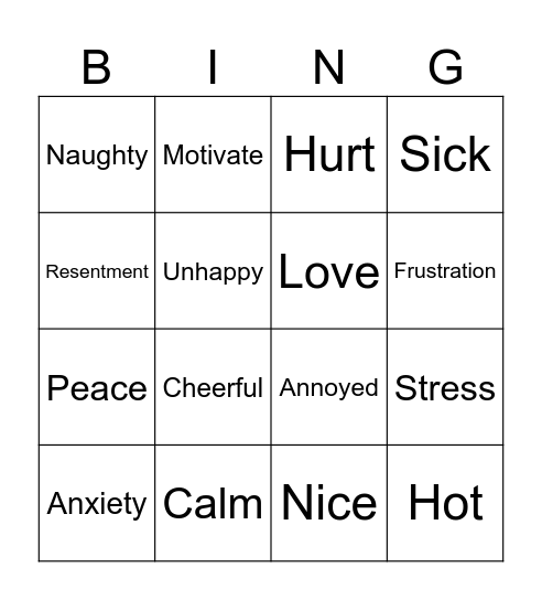 Feelings Bingo Card
