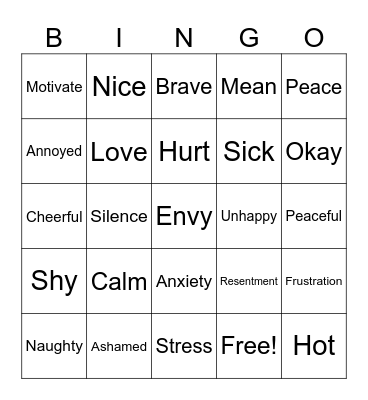Feelings Bingo Card