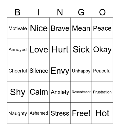 Feelings Bingo Card