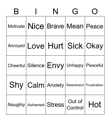 Feelings Bingo Card