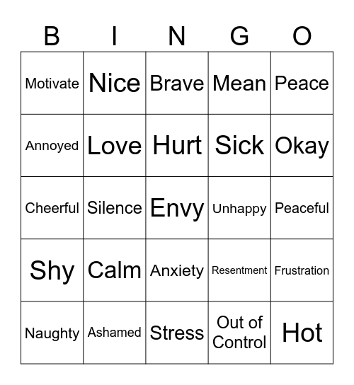 Feelings Bingo Card