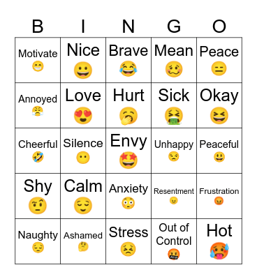 Feelings and Emotions Bingo Card