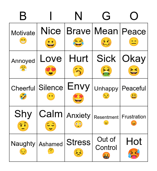 Feelings and Emotions Bingo Card