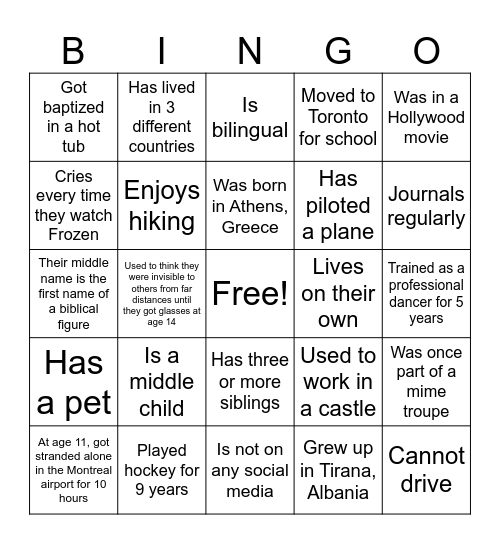 Calvary YA Summer Kick Off Bingo Card
