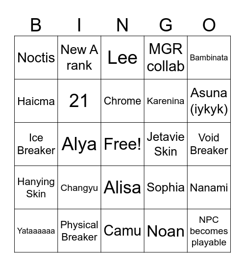 PGR 2026 Anni livestream bingo Card