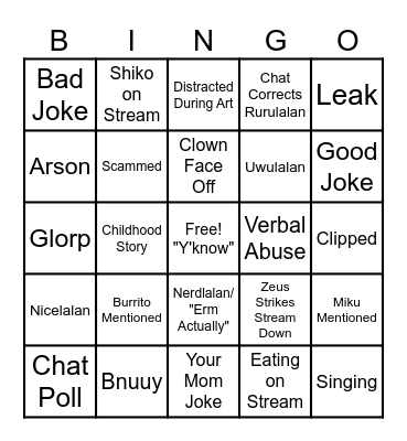 Rurulalan Stream BINGO Card