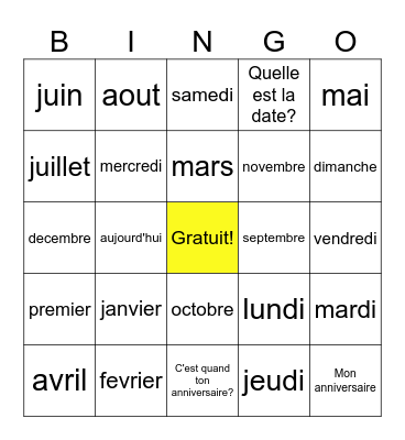 Le Calendrier Bingo Card