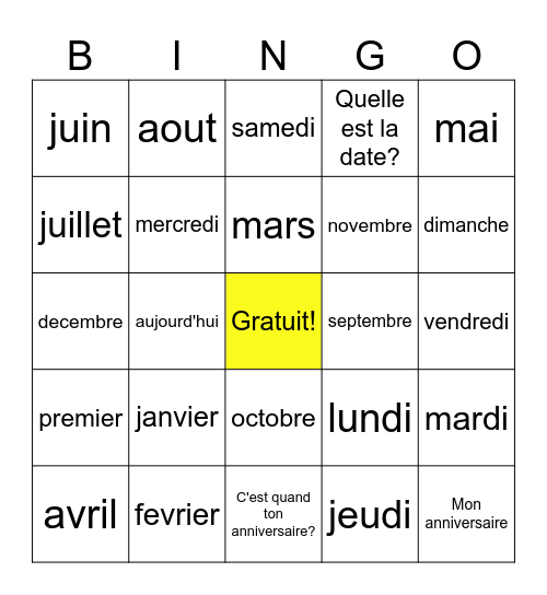 Le Calendrier Bingo Card