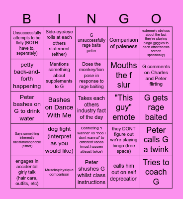 G + Peter Bingo Card