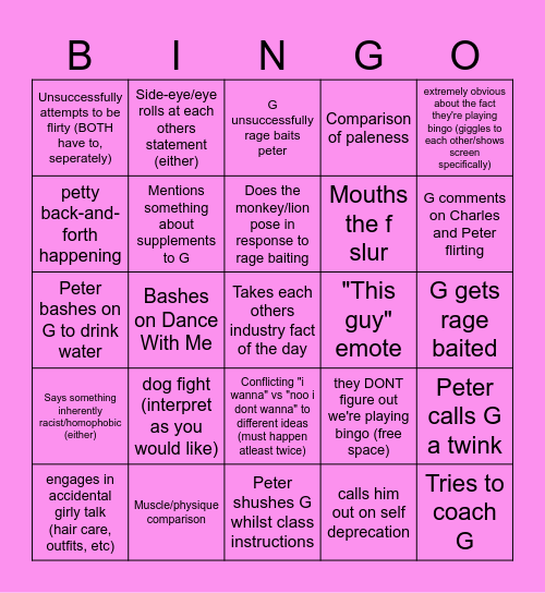 G + Peter Bingo Card