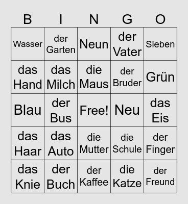 German cognates Bingo Card