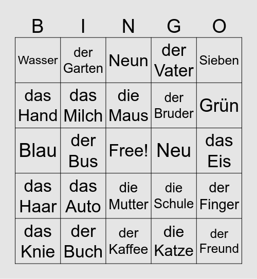 German cognates Bingo Card