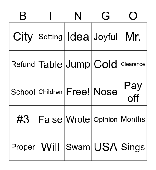GED: Review-Game 2 Bingo Card