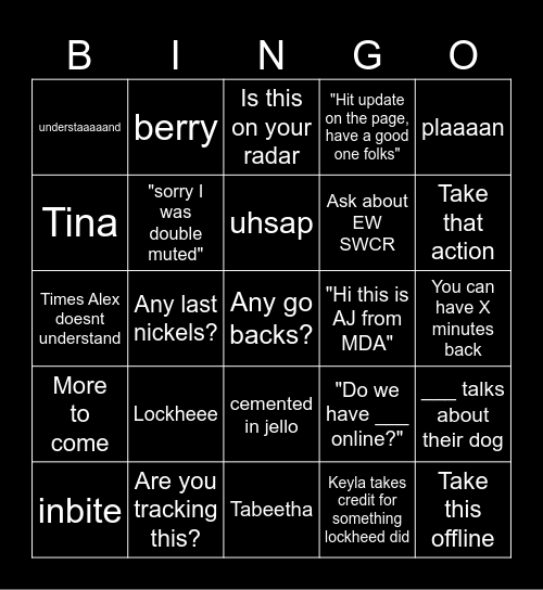 CP22 Meeting Bingo Card