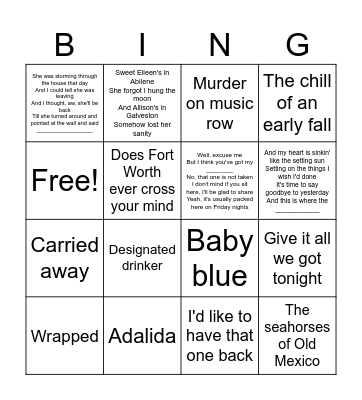 George Strait- Guess the title of the Song Bingo Card