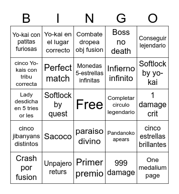 Yo-kai rando 2 Bingo Card