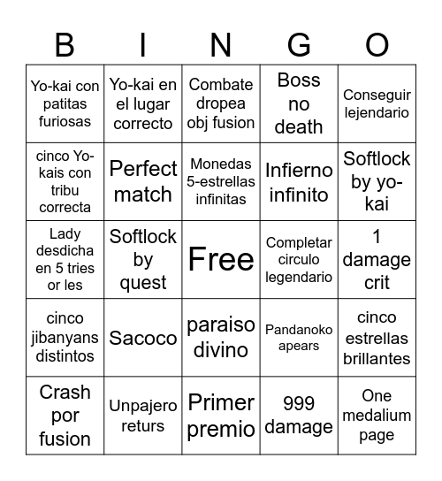 Yo-kai rando 2 Bingo Card