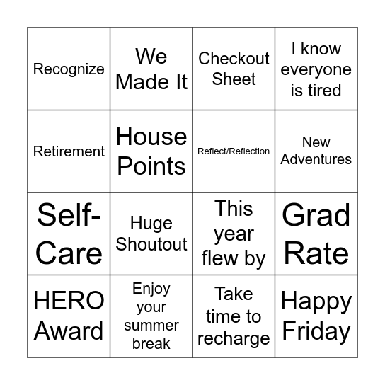 Buzz Word Bingo Card