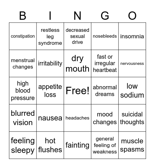 venlafaxine bingo Card