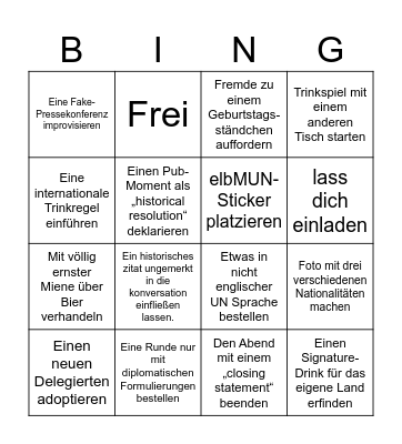 Pub Crawl Bingo Card