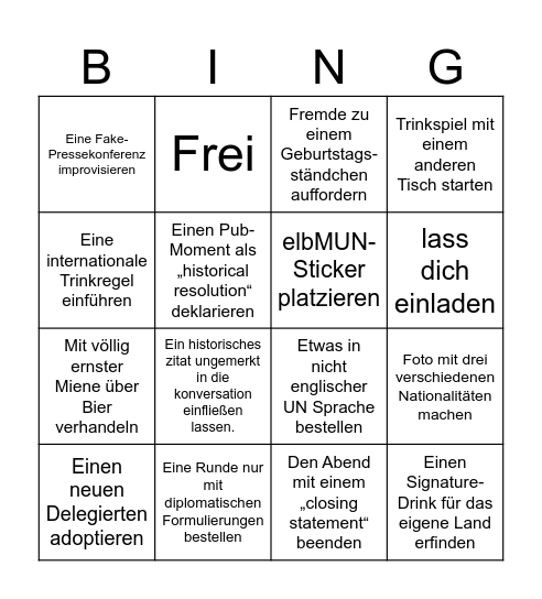 Pub Crawl Bingo Card