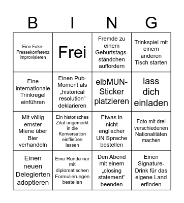 Pub Crawl Bingo Card