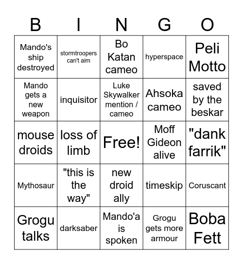 Mando & Grogu Birthday Bananza Bingo Card