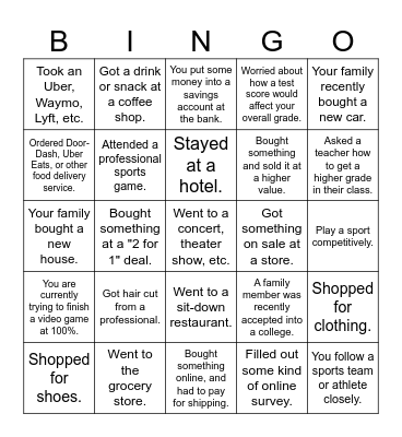 The past month! Bingo Card