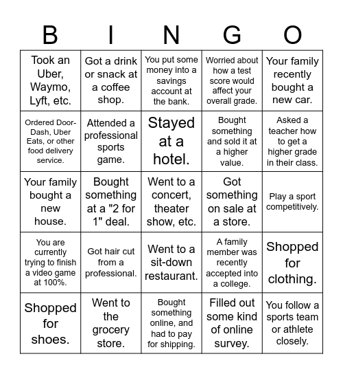 The past month! Bingo Card