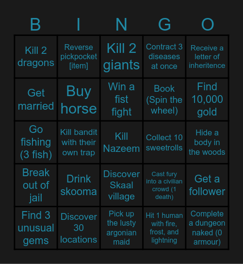 Skyrim soup Bingo Card