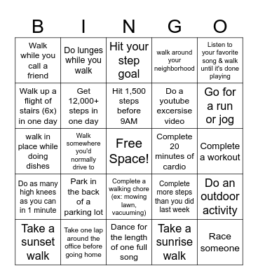 Steps Bingo Card