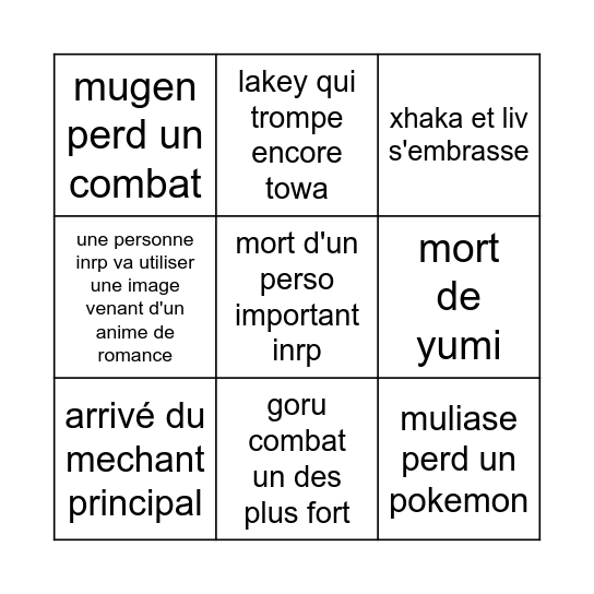GORU BINGO Card