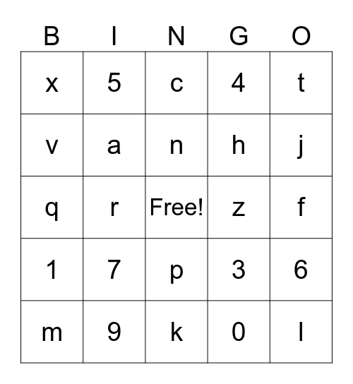 Untitled Bingo Card