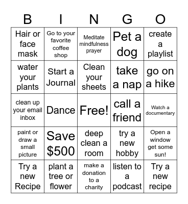 Self-Care BINGO Card