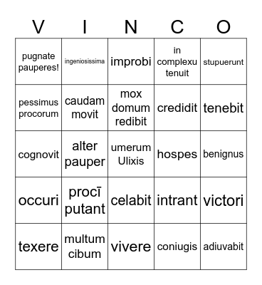 Reditum Ulixis Bingo Card