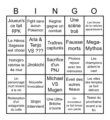 LA LIBÉRATION DES TEMPLES Bingo Card