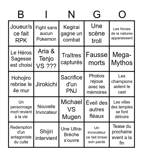 LA LIBÉRATION DES TEMPLES Bingo Card