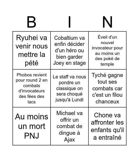EVENT DE CE WEEKEND Bingo Card