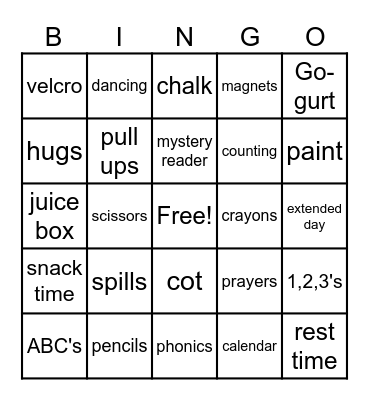 Preschool BINGO Card
