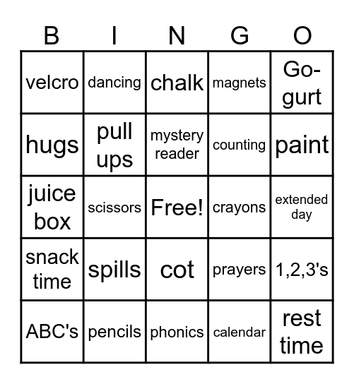 Preschool BINGO Card