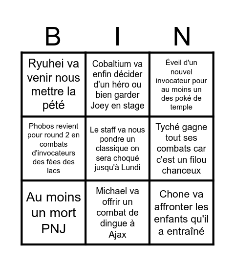 EVENT DE CE WEEKEND Bingo Card