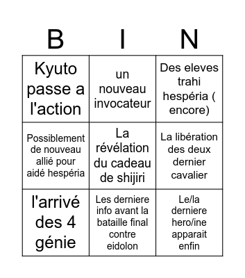 La libération des tempes Bingo Card
