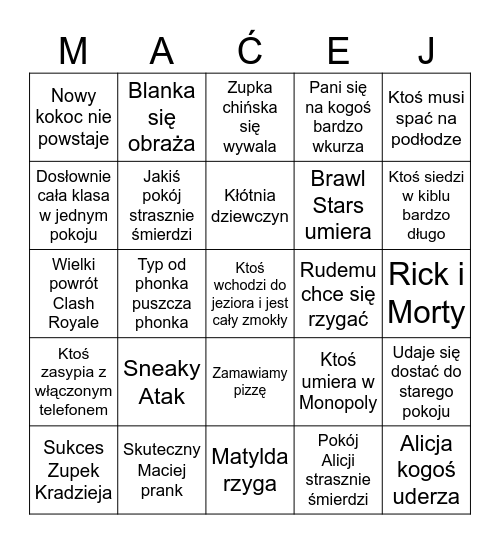 Bingo do Turawy Bingo Card